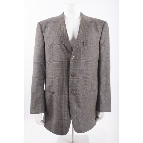 Armani Collezioni Other - Armani Collezioni Mens Suit Jacket Sport Coat 44L Gray Black Plaid Wool Silk NWT